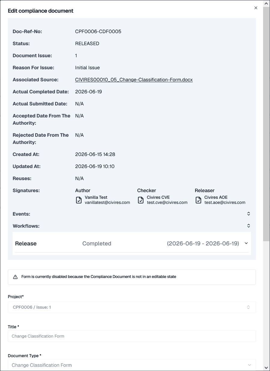 Compliance document release page