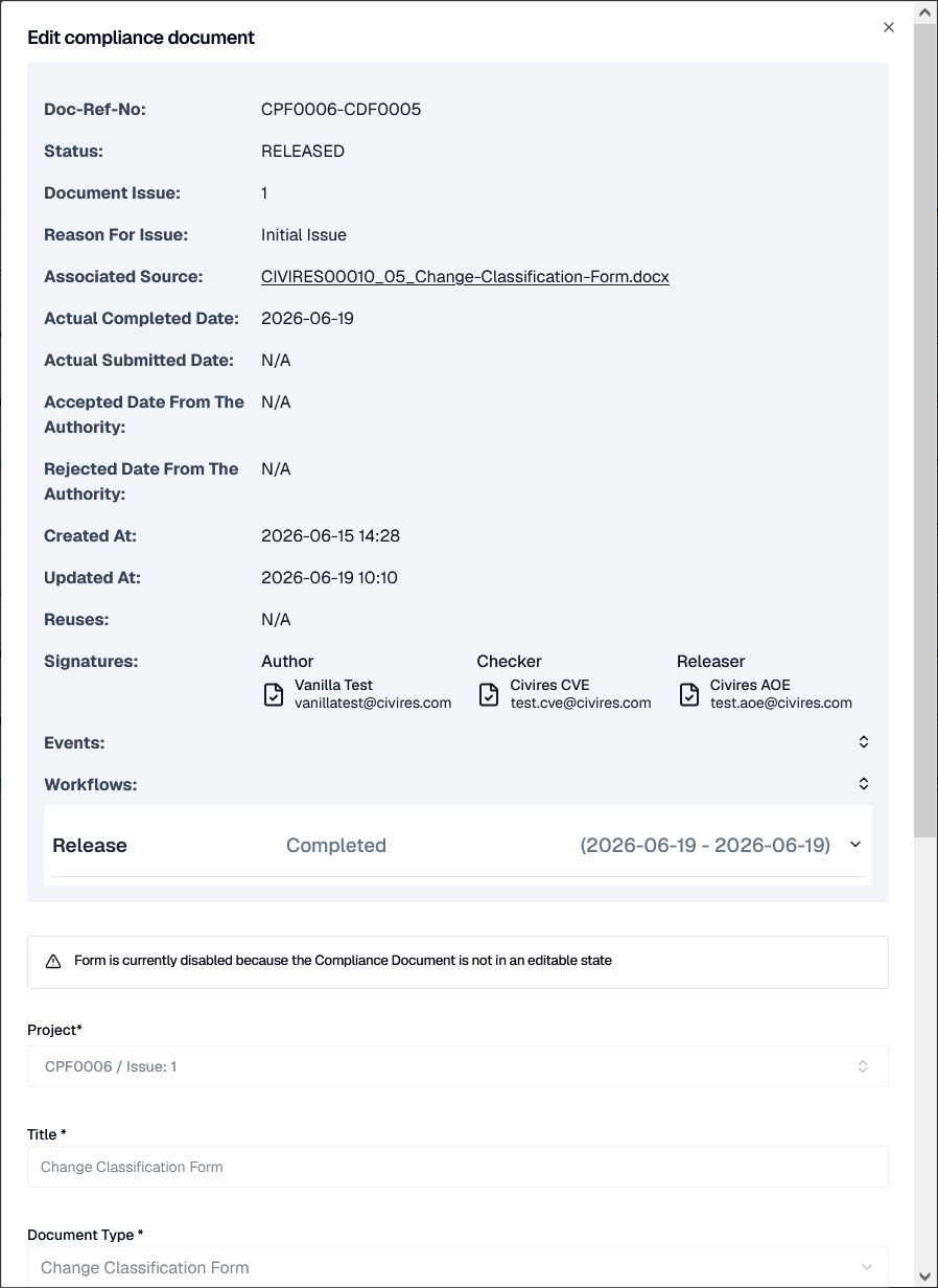 Compliance document release page