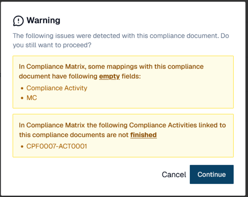 Document release with warnings based on project context